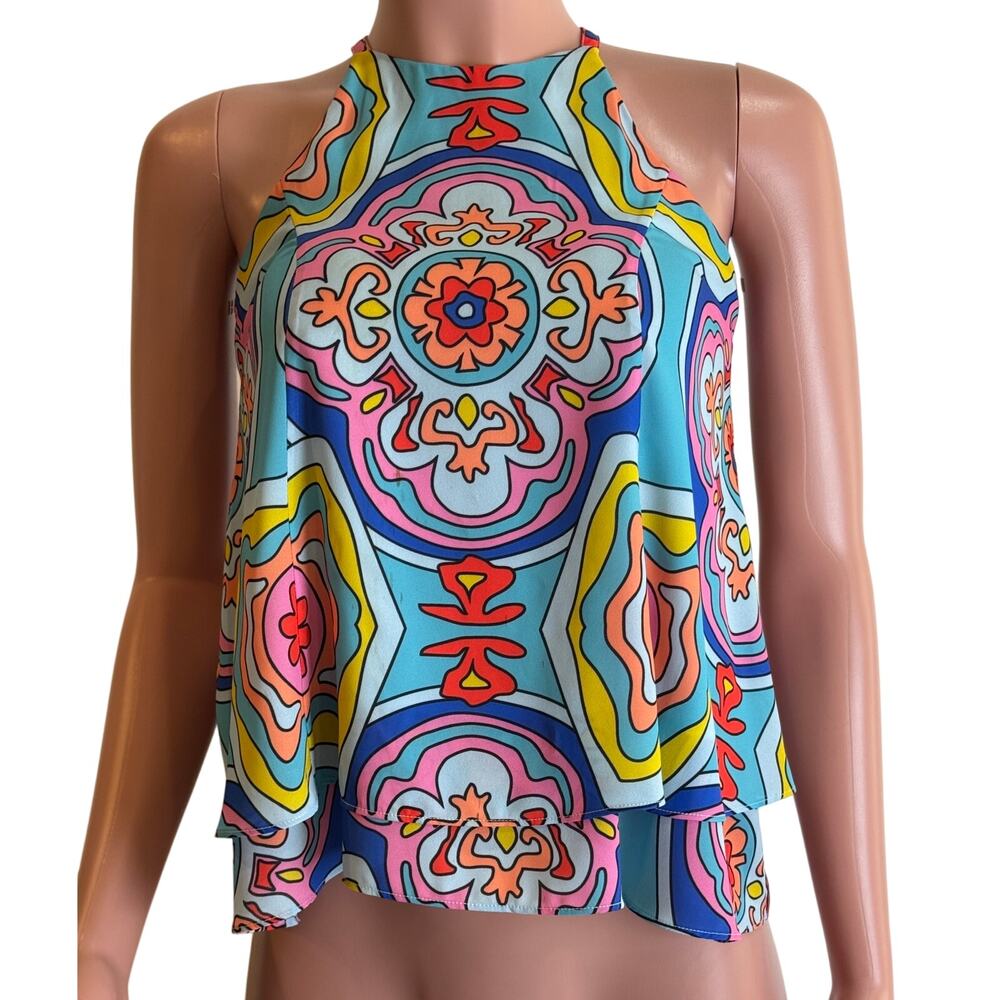 Crosby By Mollie Burch Taylor Tank Top Womens XS Mosaic Print Multicolor Blouse